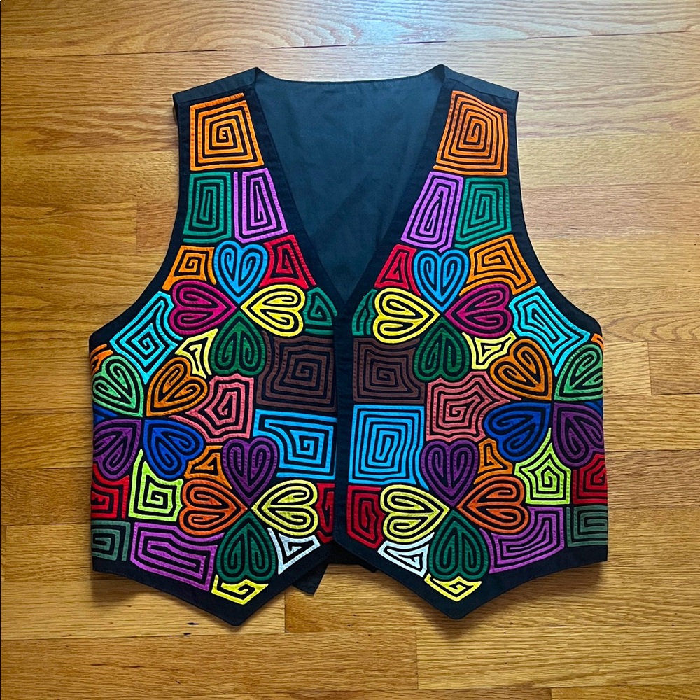 Mola Vest Panamá - Colorful Geometric Pattern Vest Size Large